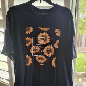 LA FAMILIA MMXIV Soft Dark Blue Sunflowers Cotton Short Sleeve Mens XXL